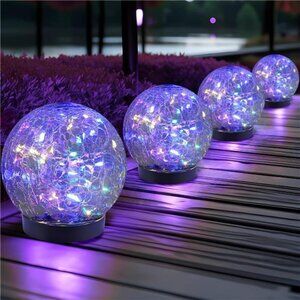 Solar Globe Lights Outdoor Waterproof-Solar Balls for Garden-Cracked Glass Ball